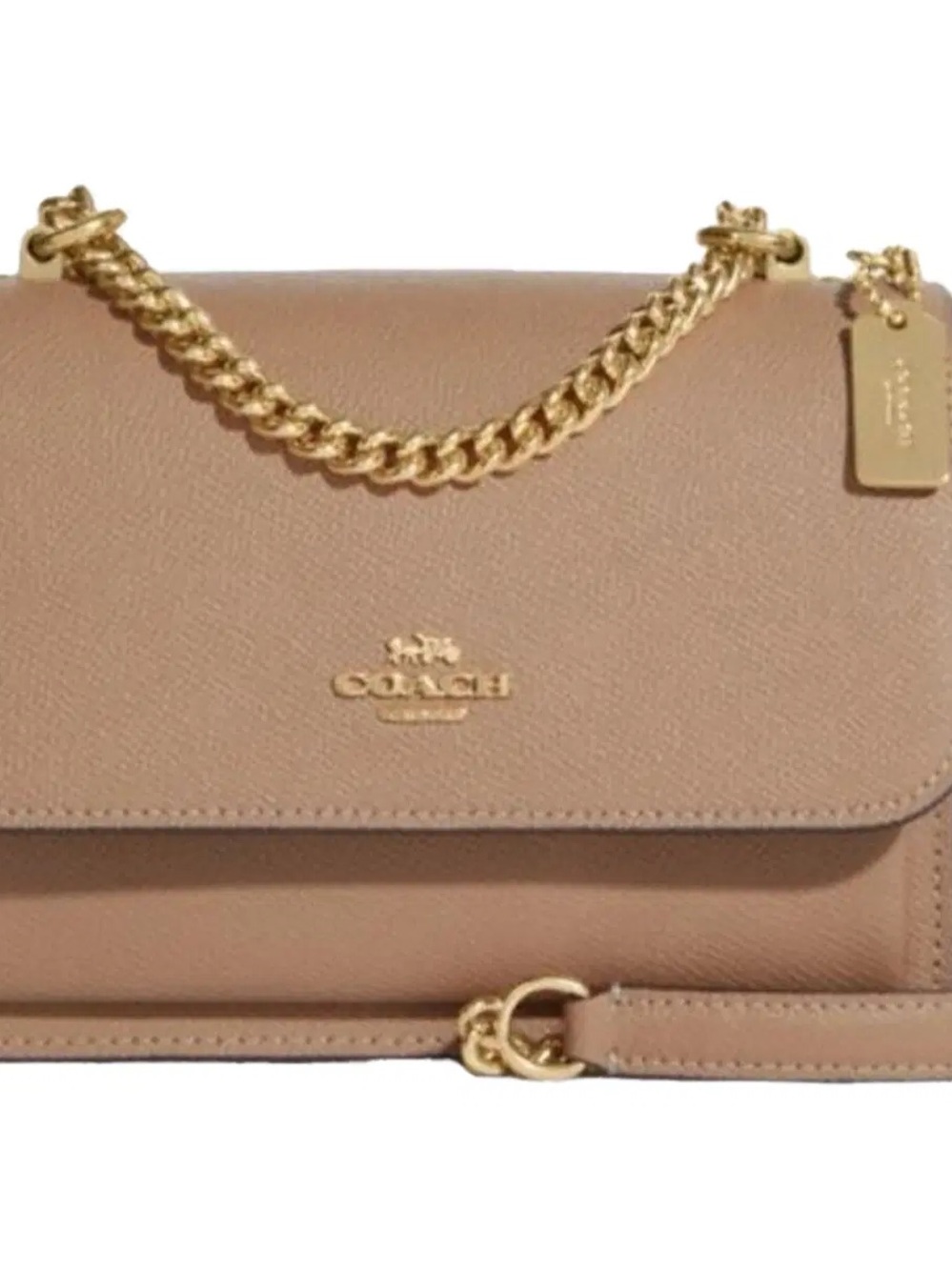 Coach F34849 Tan Leather Chain Crossbody Flap Bag Gold Hardware